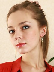 Blonde slut Tracy looks ravishing in a red top and panties